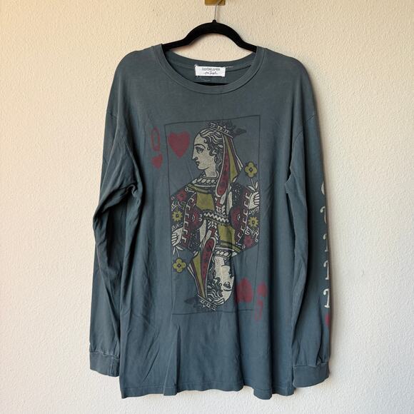 Daydreamer LA Queen of Hearts Gray Long Sleeve Tee Size Ms - Picture 2 of 7